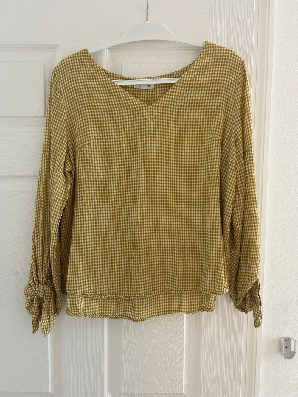 mittoshop Mustard Gingham V-Neck Long-Sleeve Blouse